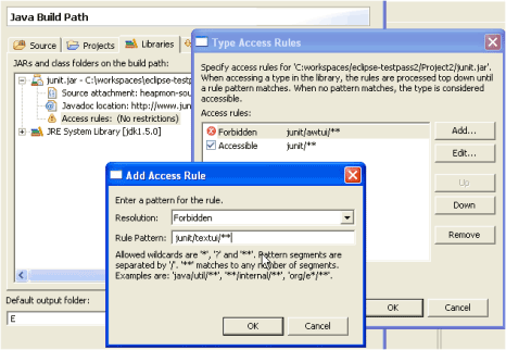 picture of Build path wizard with access rules